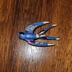 Blue and Purple Bird Brooch with Rhinestones